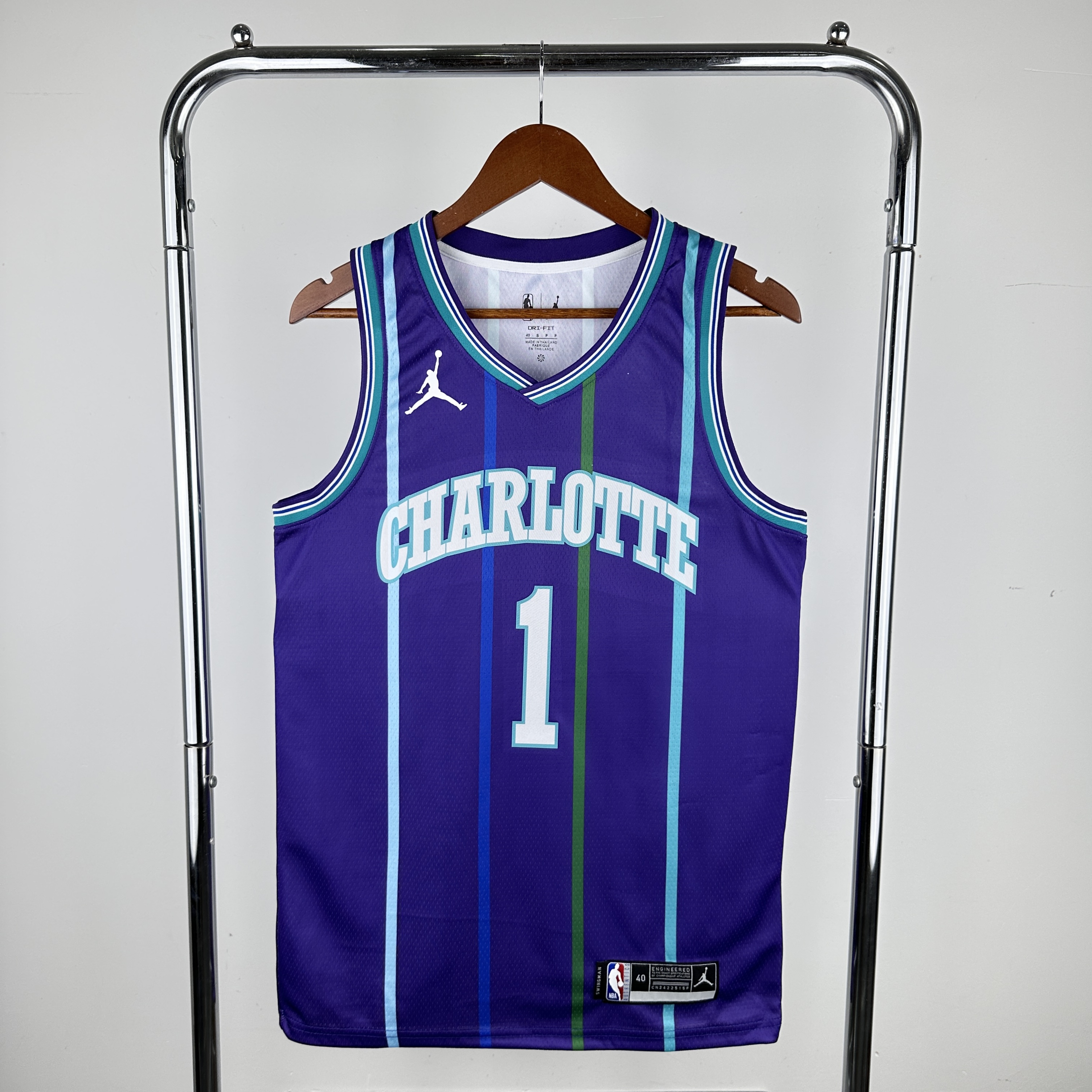 Men Charlotte Hornets #1 Ball Purple Throwback 2024 NBA Jersey->boston celtics->NBA Jersey